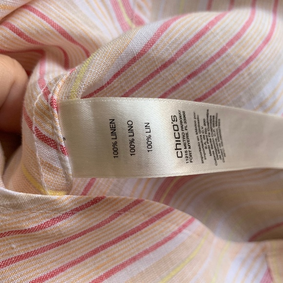 Chico's 100% Line Striped Button Down Shirt 2 or M-L Tunic Coastal Travel Top - Picture 16 of 16